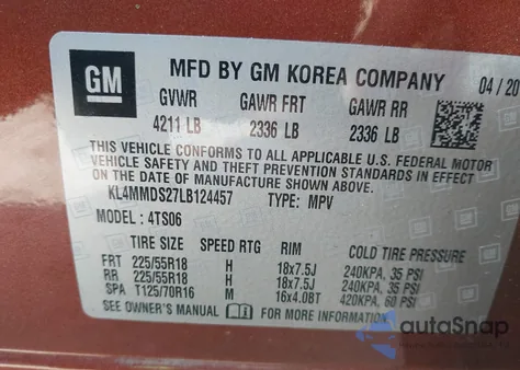 2020 Buick Encore Gx Fwd Select из США, поврежденный, VIN KL4MMDS27LB124457